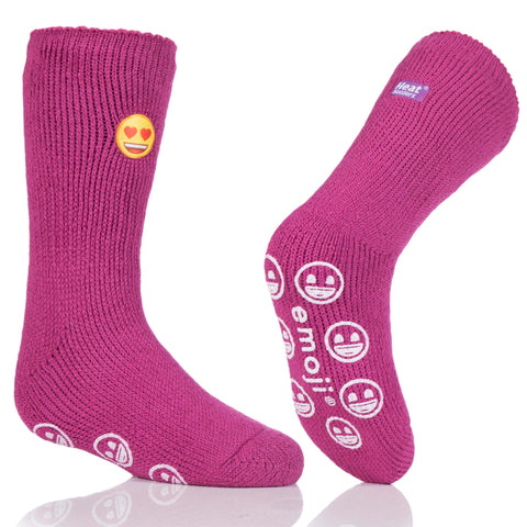 Kids Thermal Slipper Socks - Emoji Heart Face