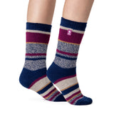 Ladies Original Fleckney Twist Stripe Socks - Navy & Wine