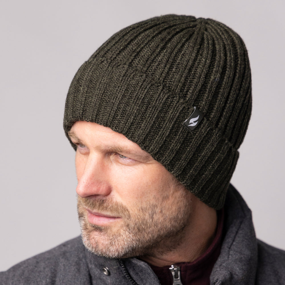 Mens Lawson Turn Over Cuff Ribbed Hat  - Forest Green