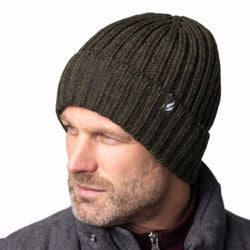Mens Lawson Turn Over Cuff Ribbed Hat  - Forest Green