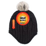 Kids Frosty Cosy Ears Cable Pom Pom Hat - Black