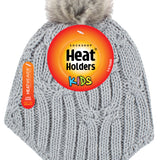 Kids Frosty Cosy Ears Cable Pom Pom Hat - Grey