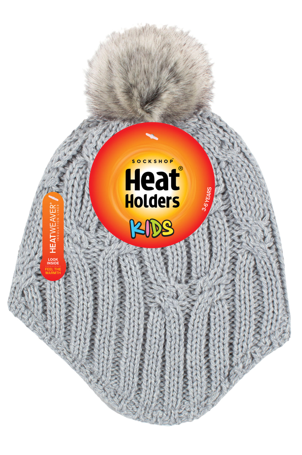 Kids Frosty Cosy Ears Cable Pom Pom Hat - Grey