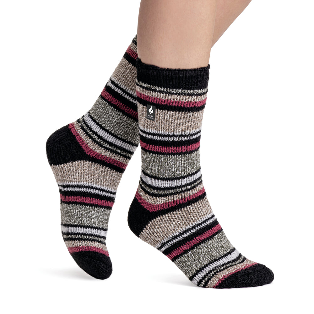 Ladies Original Geneva Multi Stripe Socks - Black & Oat