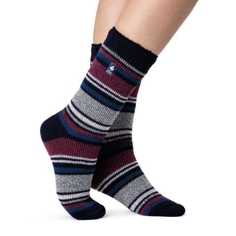 Ladies Original Geneva Multi Stripe Socks - Navy & Cabernet