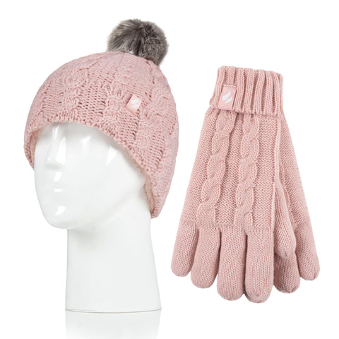 Kids Glacier Peak Hat & Gloves - Dusky Pink