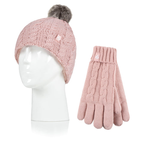 Kids Glacier Peak Hat & Gloves - Dusky Pink