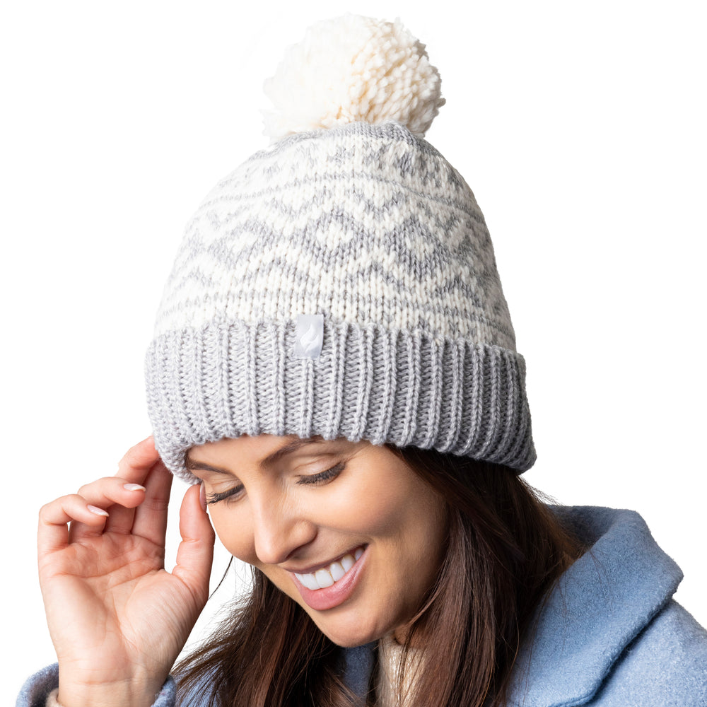 Ladies Billingen Jacquard Pom Pom Hat - Light Grey