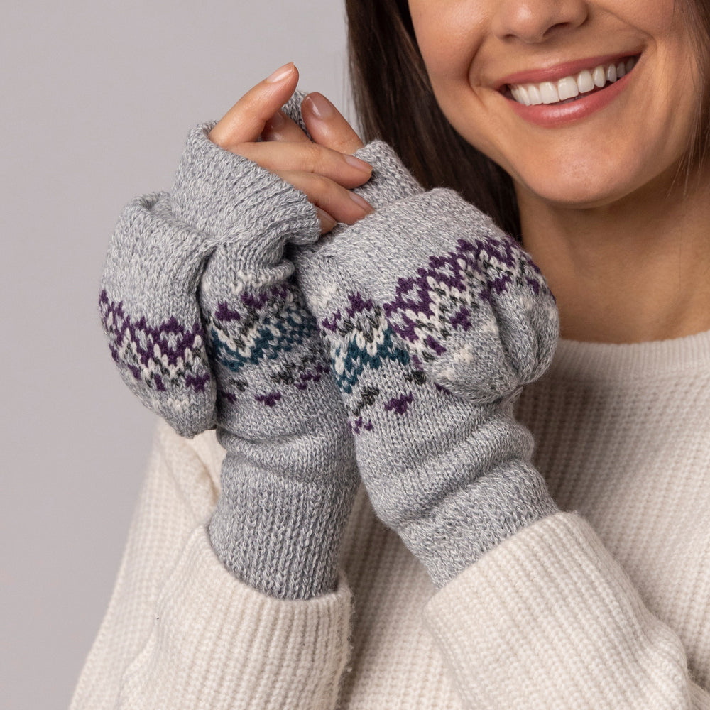 Ladies Heather Converter Mittens - Light Grey