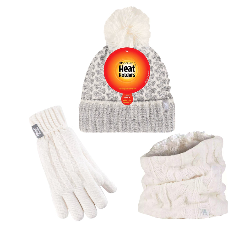 Special Offer Ladies Lund Hat, Neck Warmer and Gloves - Grey & Cream