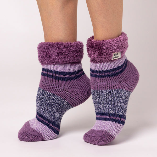 Ladies Original Halda Stripe Sleep Socks with Turnover Top - Muted Mulberry