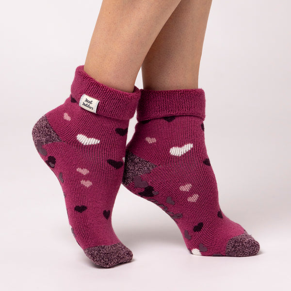 Ladies Lite Lounge Socks with Turnover Top - Hearts