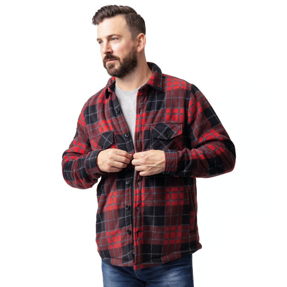 Mens Plaid Lumberjack Shirt Jacket - Crimson Black