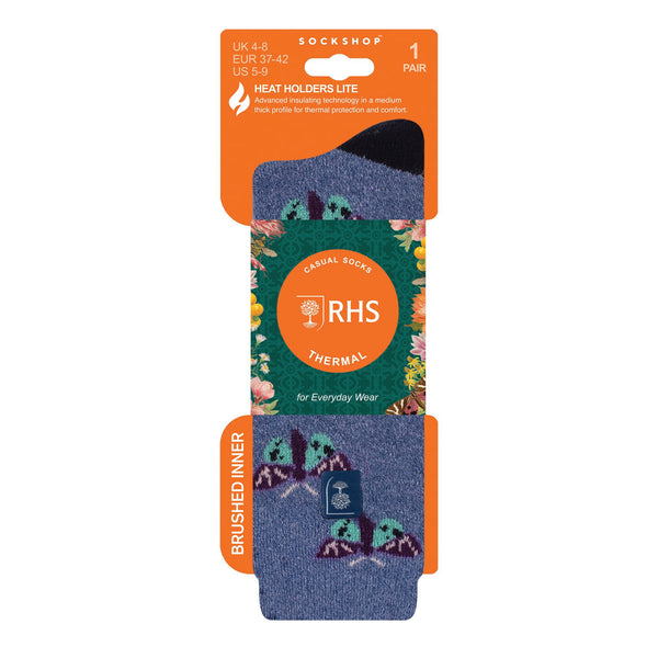 Ladies RHS Lite Socks - Butterflies Denim