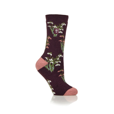 Ladies RHS Lite Socks - Snowdrops Mulberry