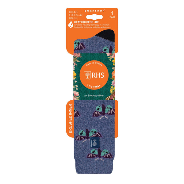 Ladies RHS Lite Wellington Boot Socks - Butterflies Denim