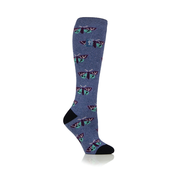 Ladies RHS Lite Wellington Boot Socks - Butterflies Denim