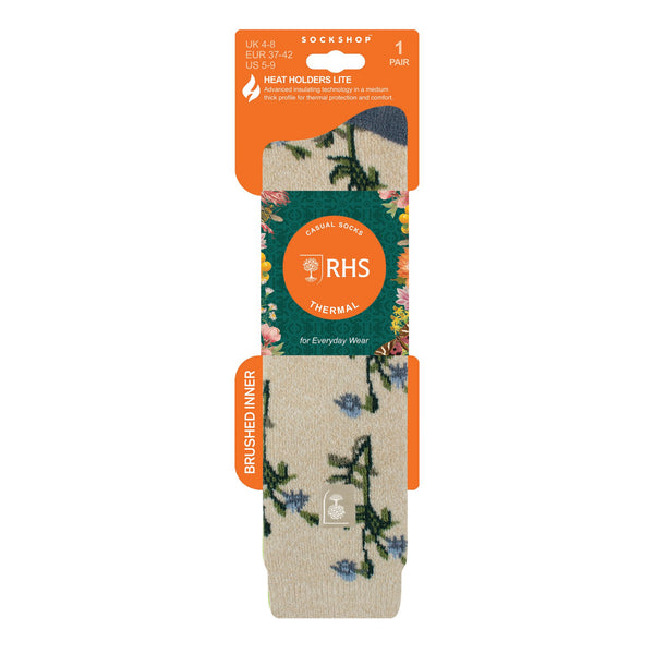 Ladies RHS Lite Wellington Boot Socks - Foliage Oat