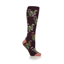 Ladies RHS Lite Wellington Boot Socks - Snowdrops Mulberry