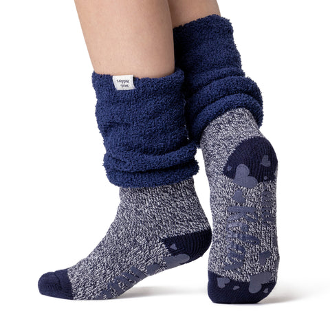 Ladies Original Lounge Socks with Comfy Slouch Top - Hydra Navy & Ivory