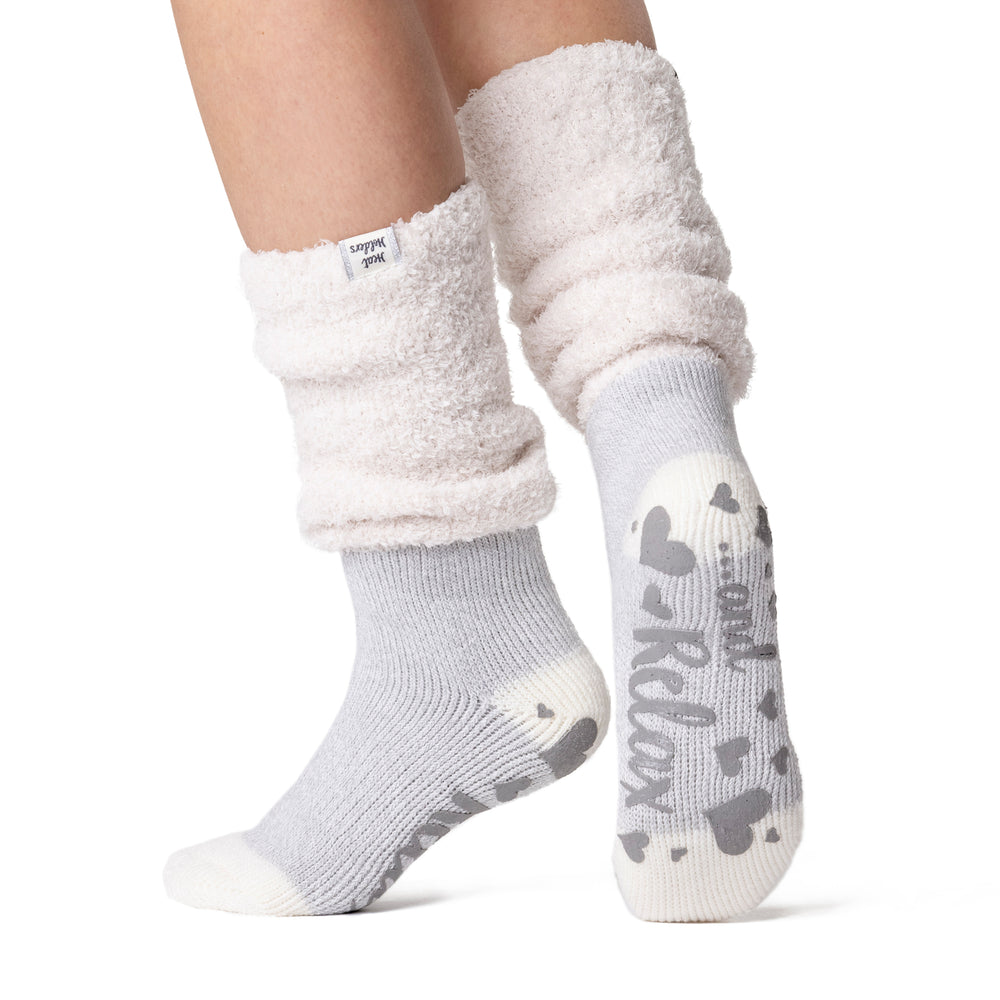 Ladies Original Lounge Socks with Comfy Slouch Top - Hydra Cream & Silver