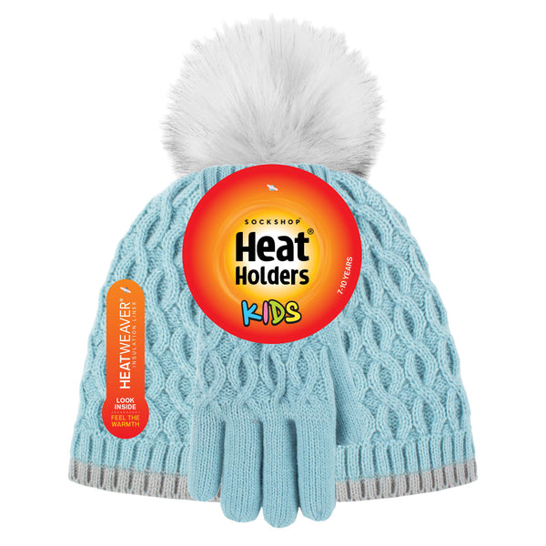 Kids Ice Palace Pom Pom Hat & Gloves - Blue