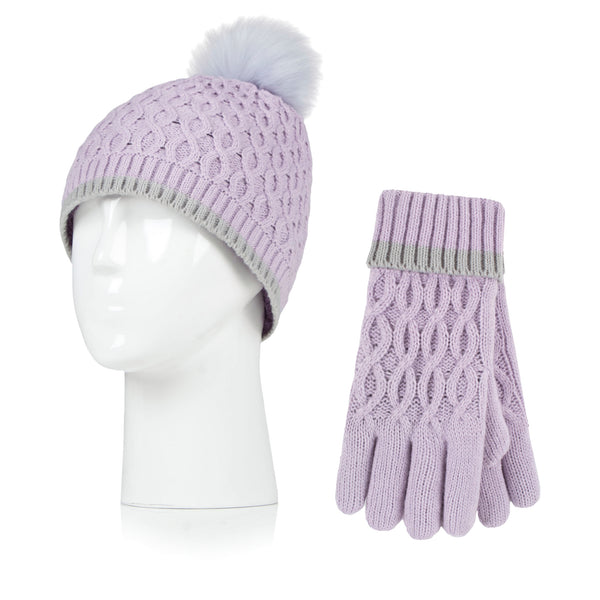 Kids Ice Palace Pom Pom Hat & Gloves - Lavender