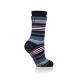 Ladies IOMI Dual Layer Raynaud's Slipper Socks - Navy Stripe