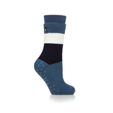 Ladies IOMI Dual Layer Raynaud's Slipper Socks - Block Stripe Denim