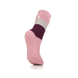 Ladies IOMI Dual Layer Raynaud's Slipper Socks - Block Stripe Rose Blush
