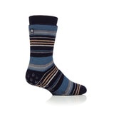Mens IOMI Dual Layer Raynaud's Slipper Socks - Navy Stripe