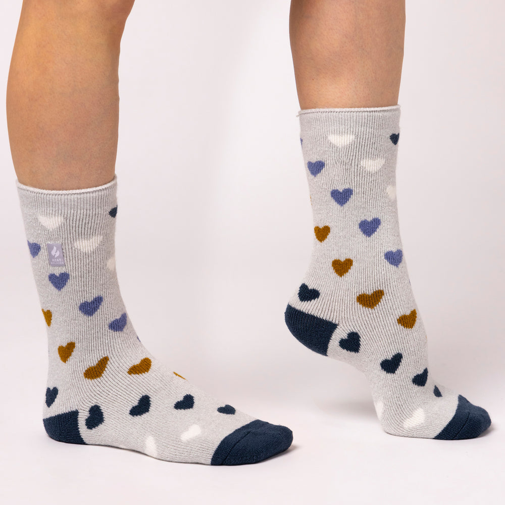 Ladies Lite Jasmine Socks - Light Grey & Blue Sapphire Hearts