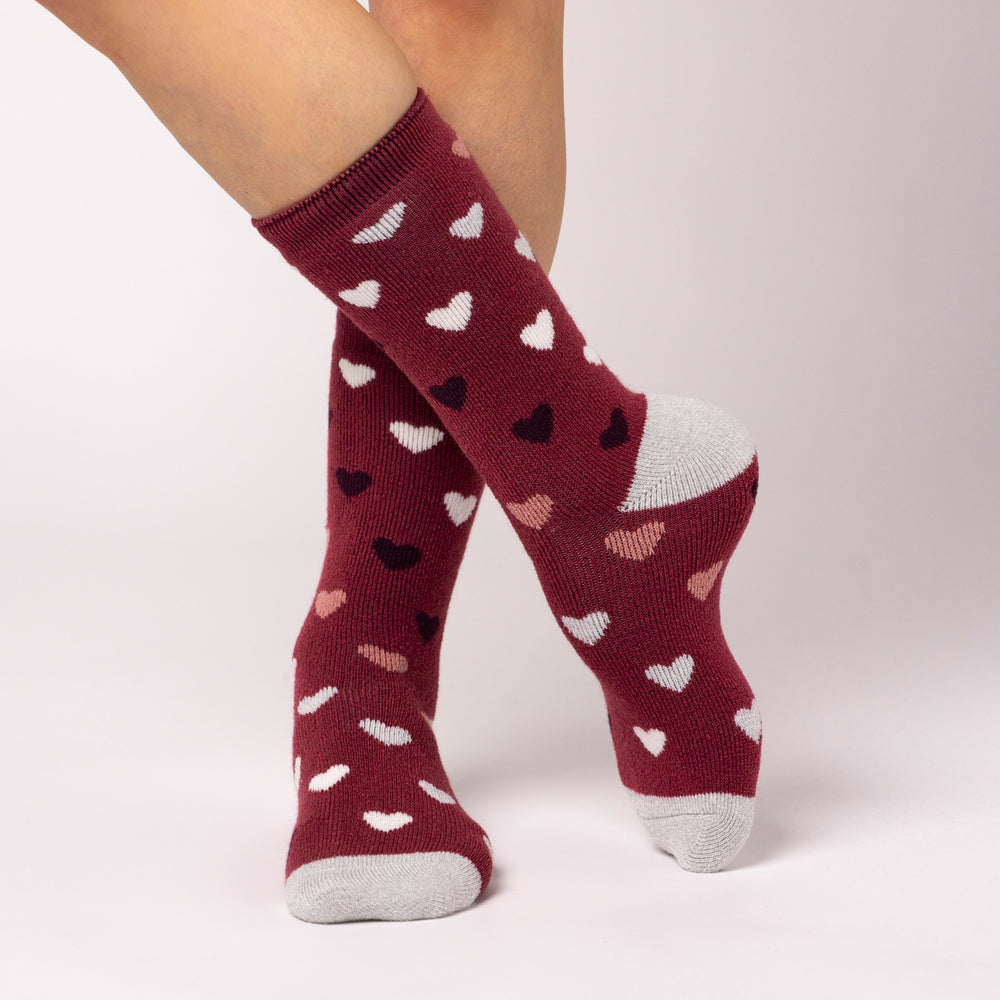 Ladies Lite Jasmine Socks - Raspberry & Light Grey Hearts