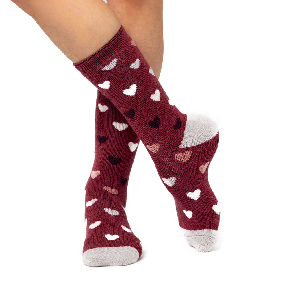 Ladies Lite Jasmine Socks - Raspberry & Light Grey Hearts