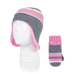 Kids Snowy Retreat Cosy Ears Hat & Mittens - Grey