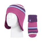 Kids Snowy Retreat Cosy Ears Hat & Mittens - Violet