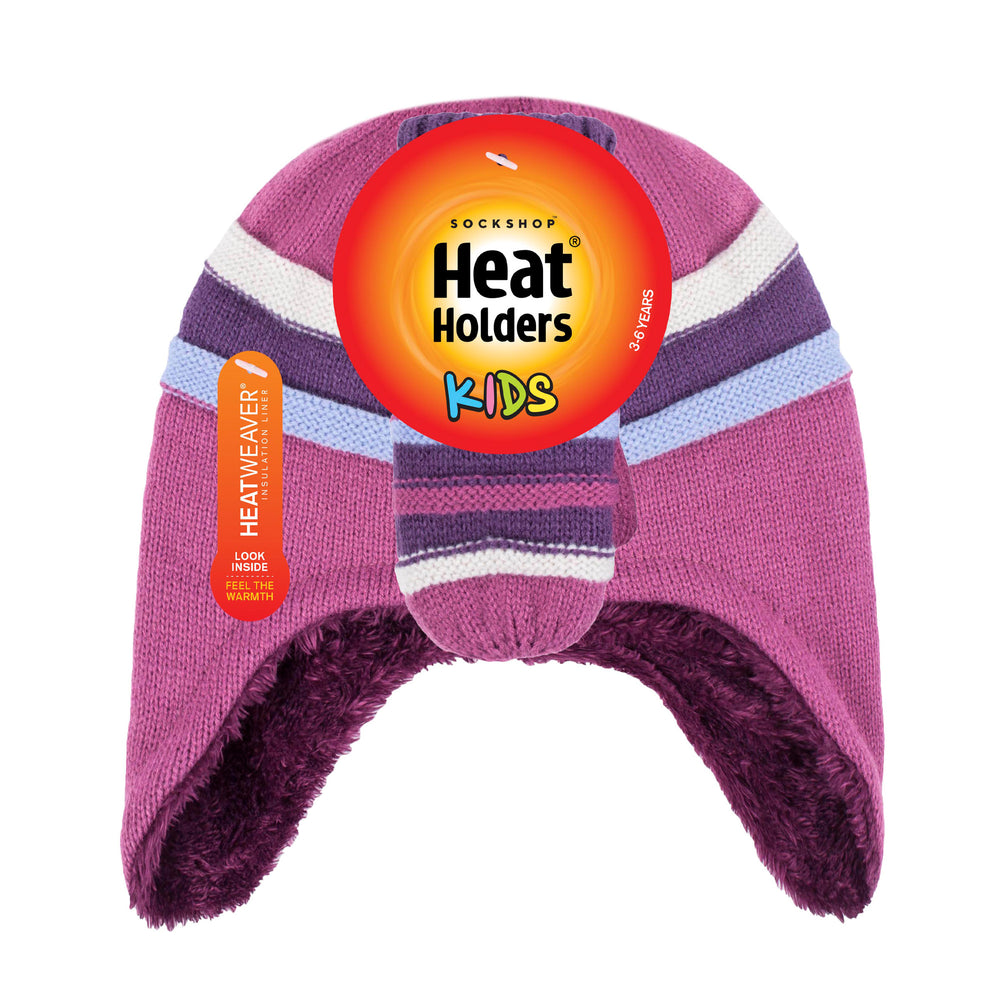 Kids Snowy Retreat Cosy Ears Hat & Mittens - Violet