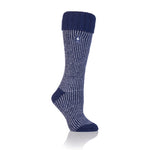 Ladies Original Begonia Long Boot Socks With Turnover Top - Navy & Wisteria