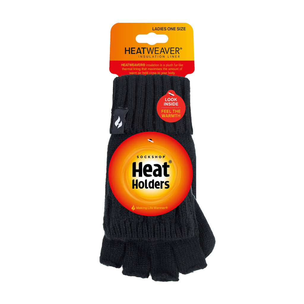 Ladies Thermal Converter Mittens Black Heat Holders