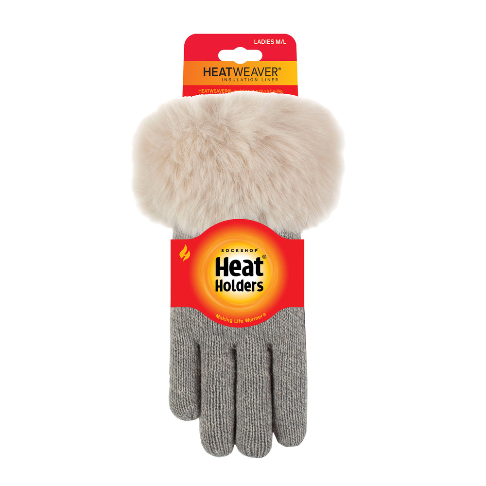 Ladies Hollis Faux Fur Thermal Gloves - Light Grey