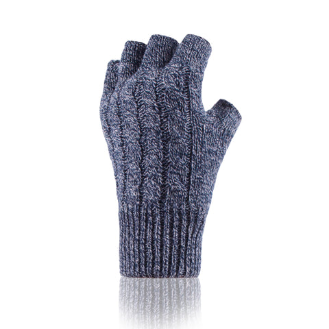 Ladies Cable Fingerless Gloves - Navy Twist