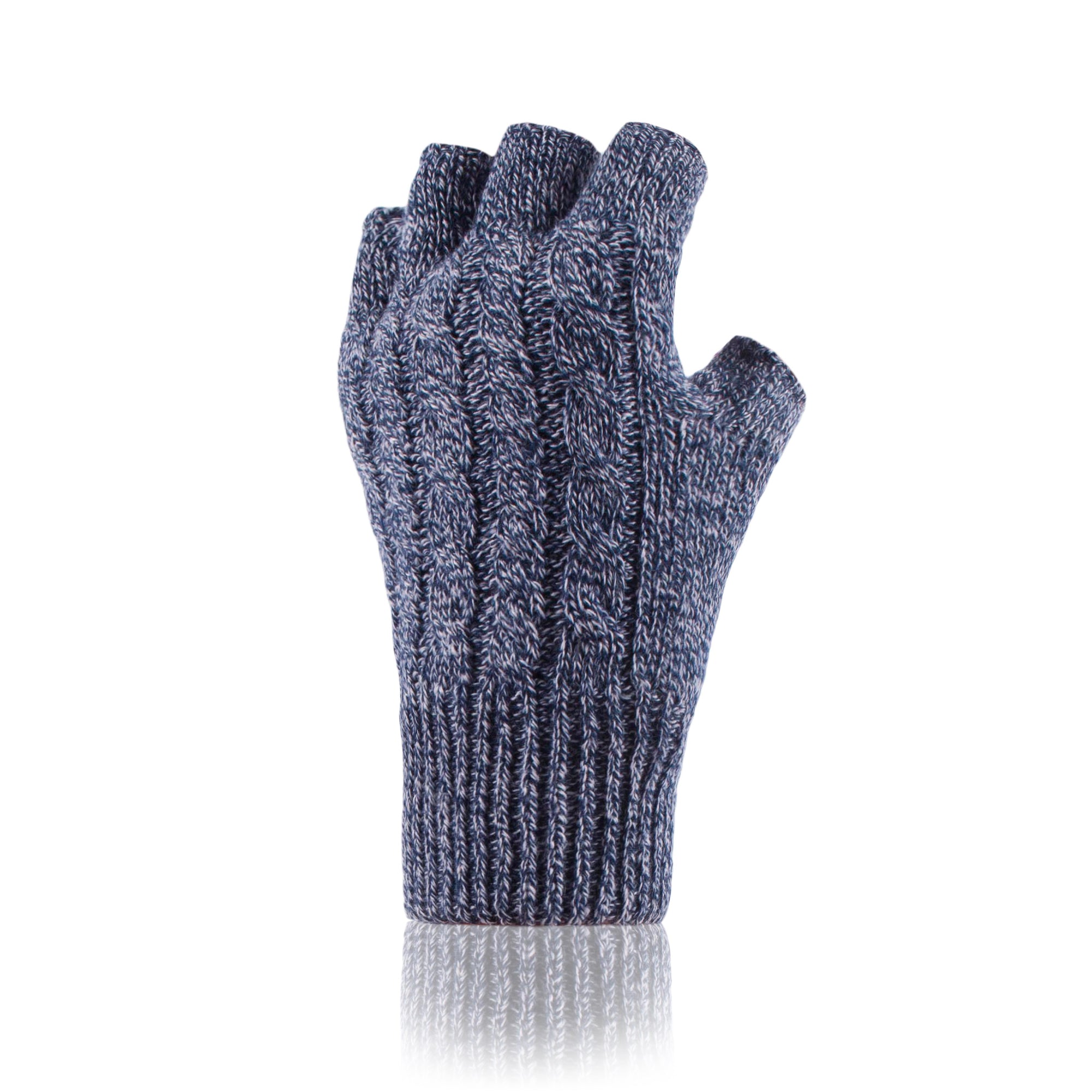 Ladies Ayla Cable Fingerless Gloves - Navy Twist – Heat Holders