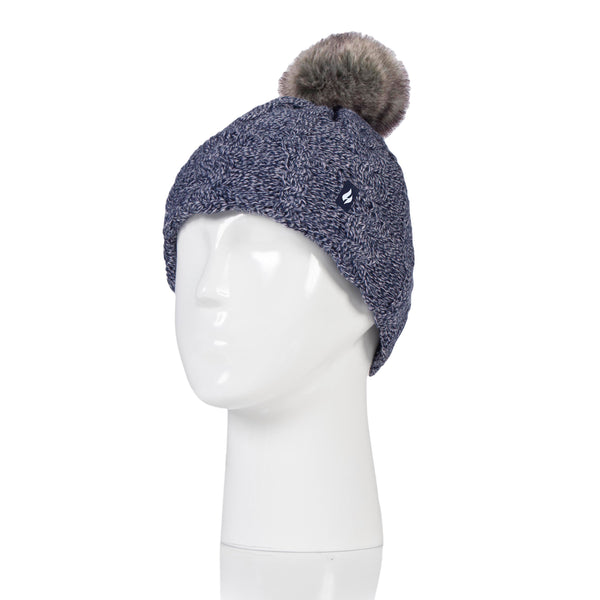 Ladies Original Pom Pom Hat - Navy Twist