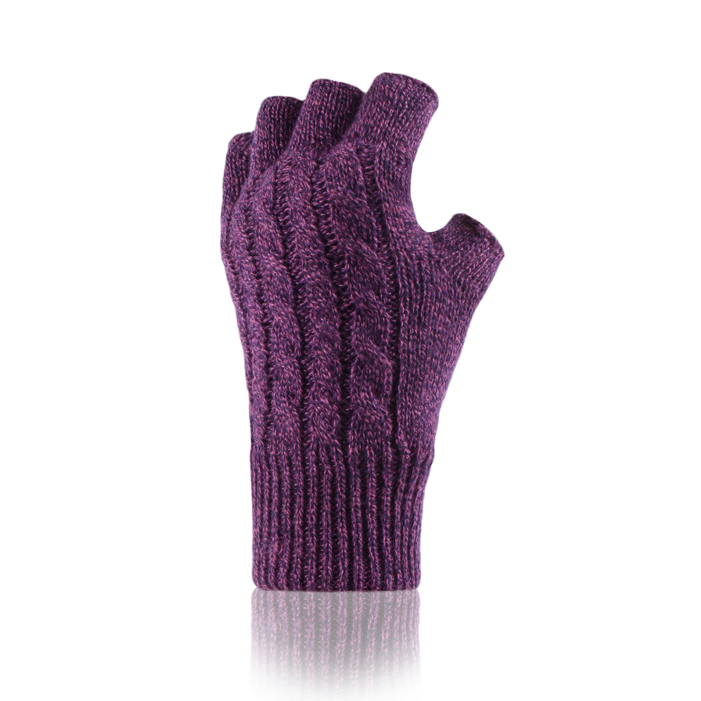Heat Holders Ladies Cable Fingerless Gloves - Purple Twist