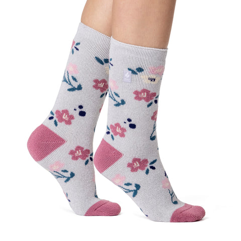 Ladies Lite Lanuza Floral Socks - Grey