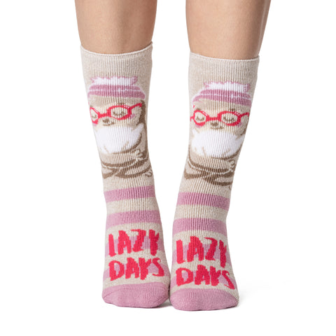 Ladies Lite Novelty Thermal Socks - Lazy Days