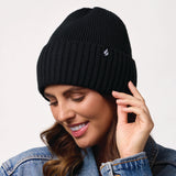 Ladies Lite Ashwood Ribbed Turnover Hat - Black
