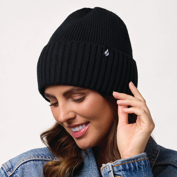 Ladies Lite Ashwood Ribbed Turnover Hat - Black