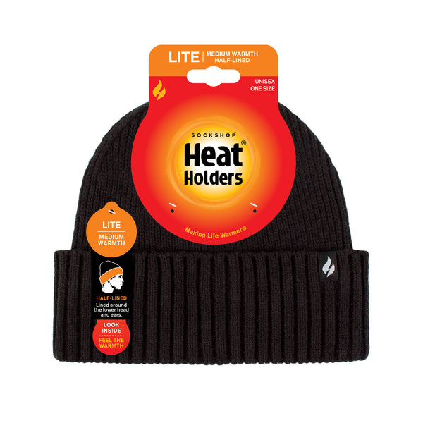 Ladies Lite Ashwood Ribbed Turnover Hat - Black