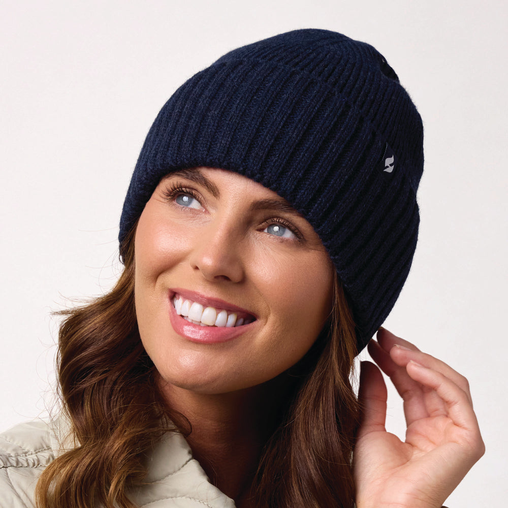 Ladies Lite Ashwood Ribbed Turnover Hat - Navy
